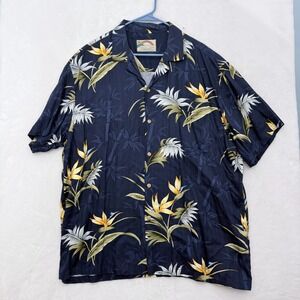 Paradise Found Shirt Mens XL Blue Rayon Hawaiian Beach Floral Pocket Button Up